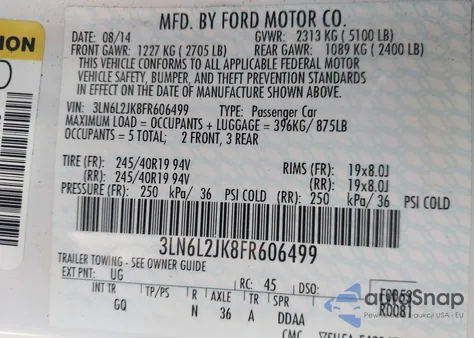 2015 Lincoln Mkz from USA, damaged, VIN 3LN6L2JK8FR606499